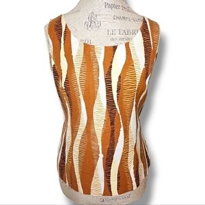 Kasper Brown & Cream Printed Sleeveless Linen Blend Top - Size 10P